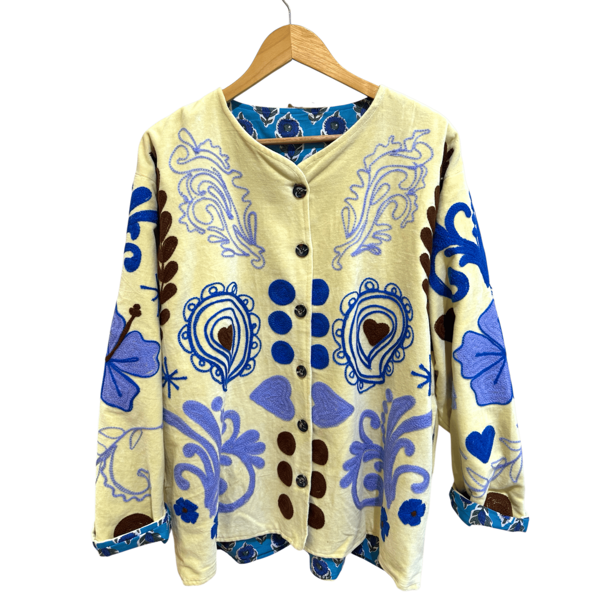 Veste en velours et brodée Hibiscus - Veste femme originale