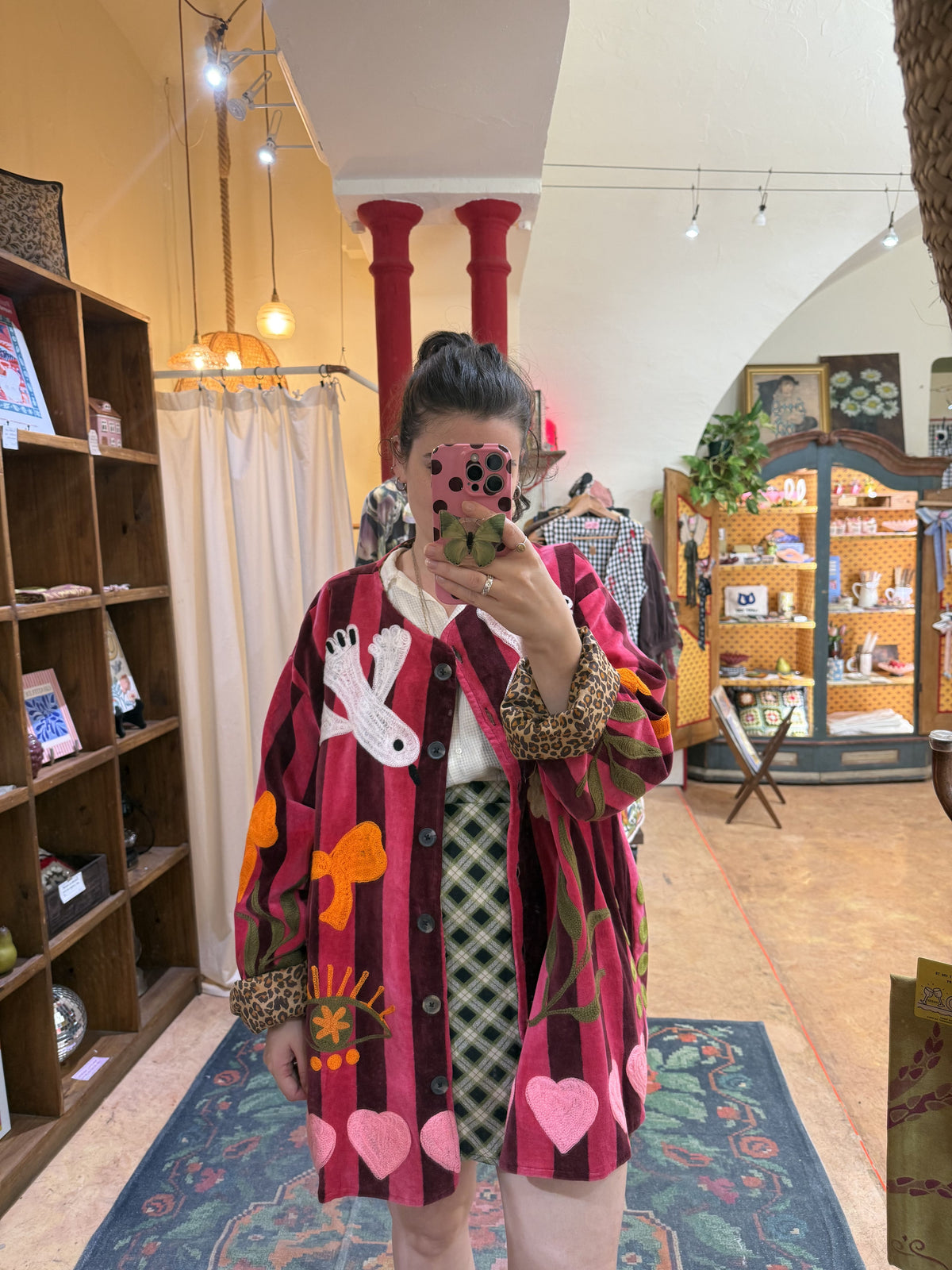 Veste en velours rayée et brodée oiseaux - Veste femme originale