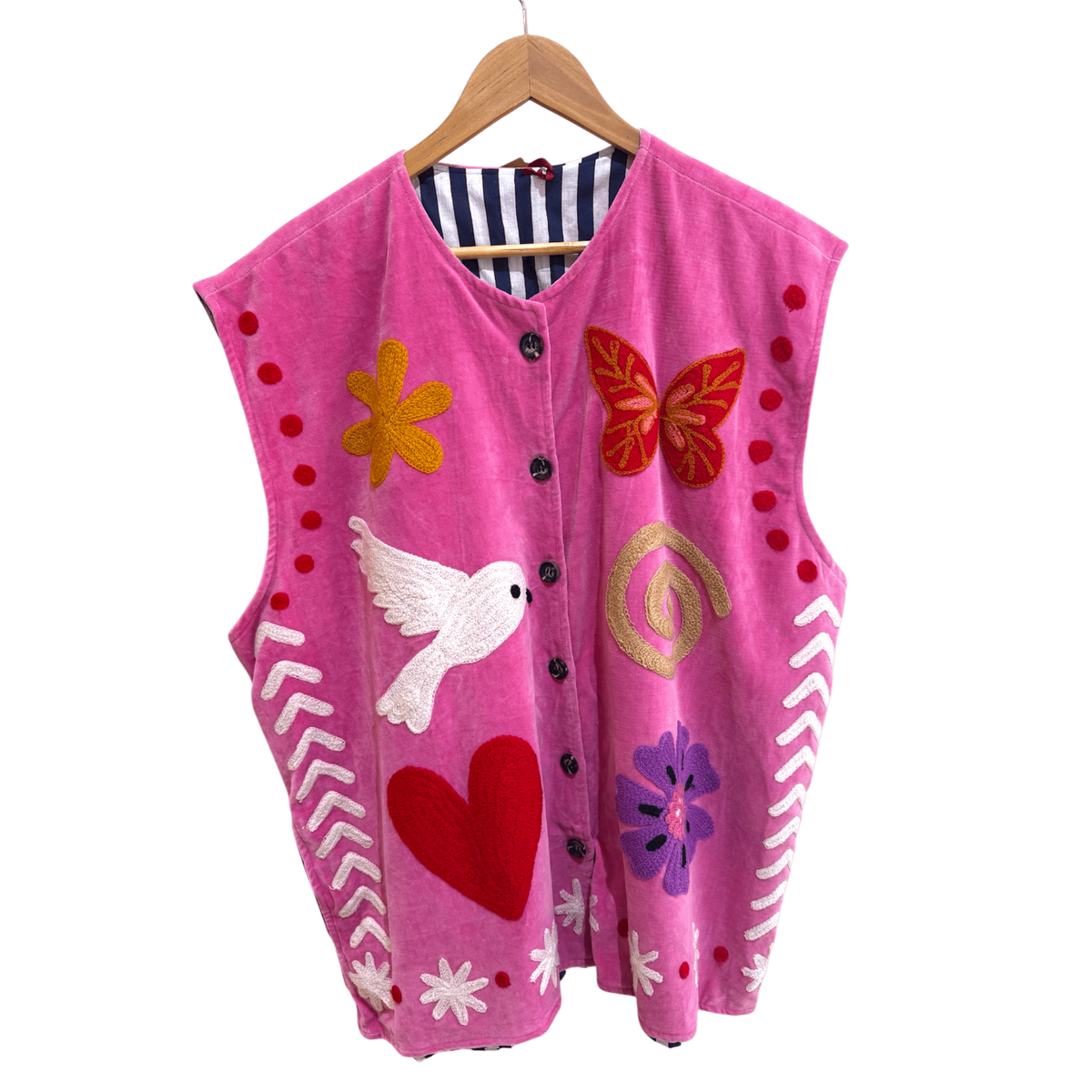 Veste sans manches en velours et brodée Coeur - Veste femme originale