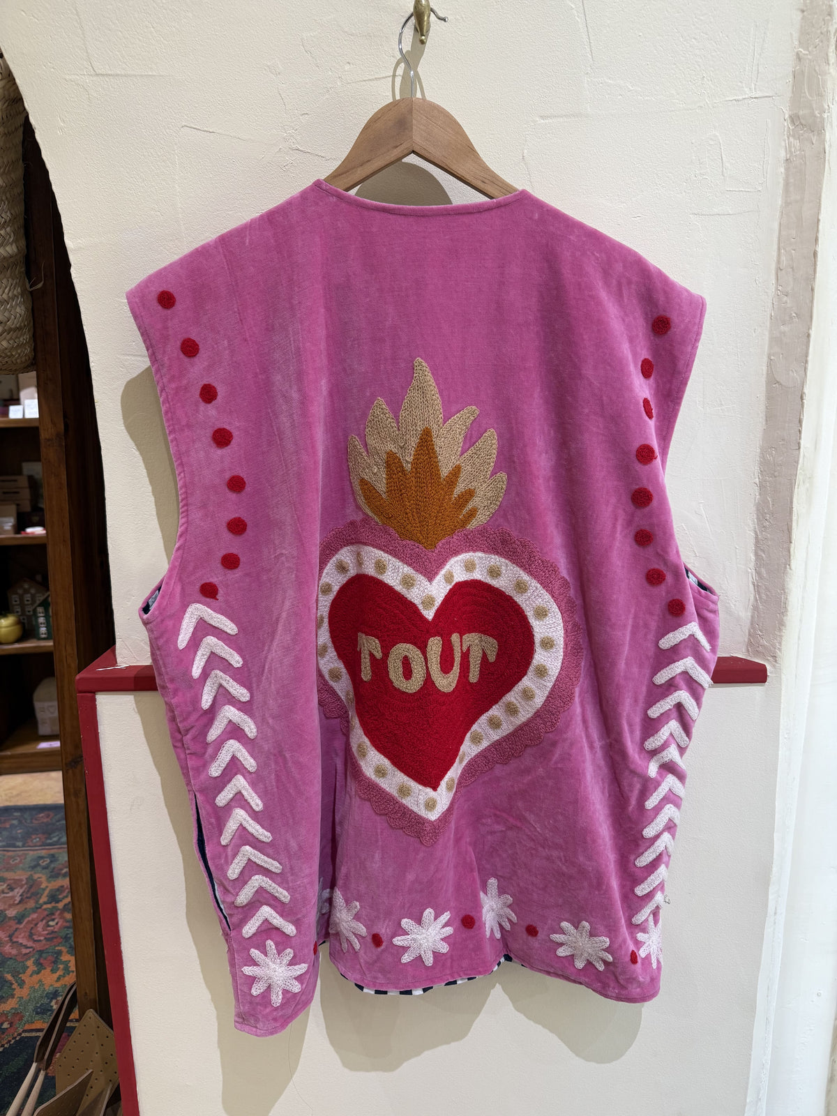 Veste sans manches en velours et brodée Coeur - Veste femme originale