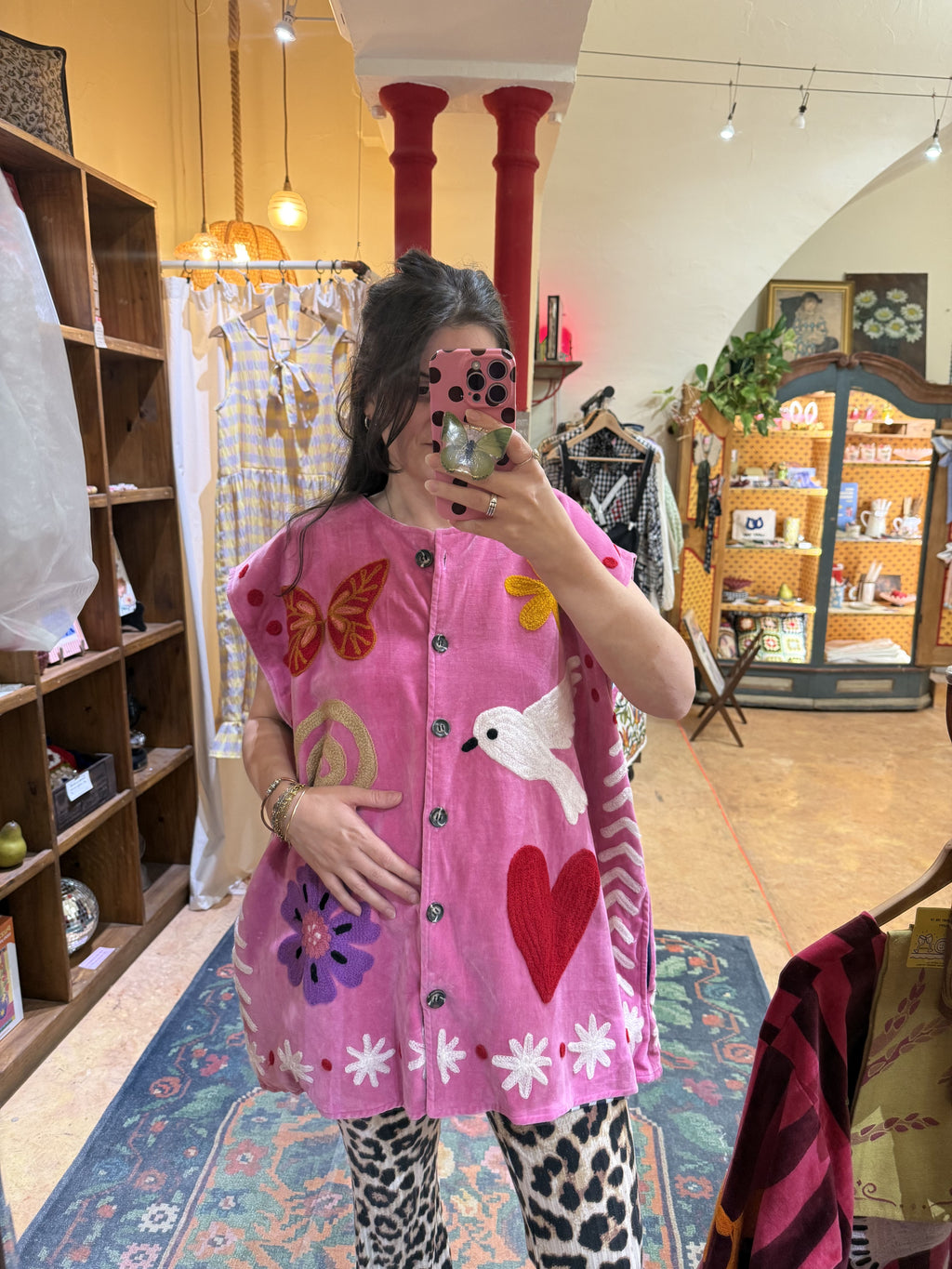 Veste sans manches en velours et brodée Coeur - Veste femme originale
