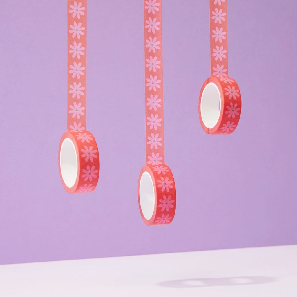 Washi tape rouge à fleurs