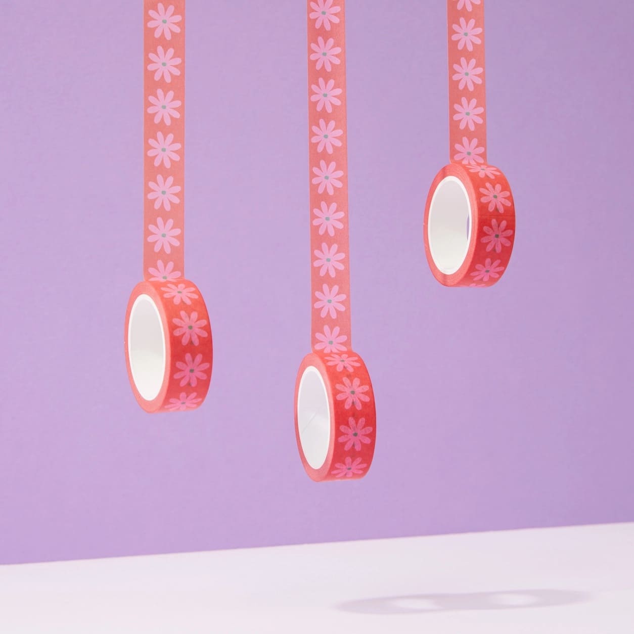Washi tape rouge à fleurs