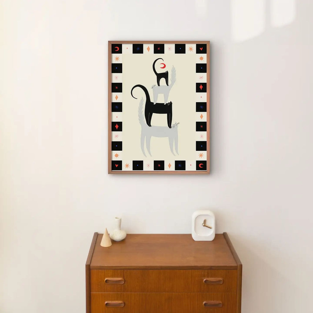 Affiche Cat Friends A3 - Chats & Lune Croissante