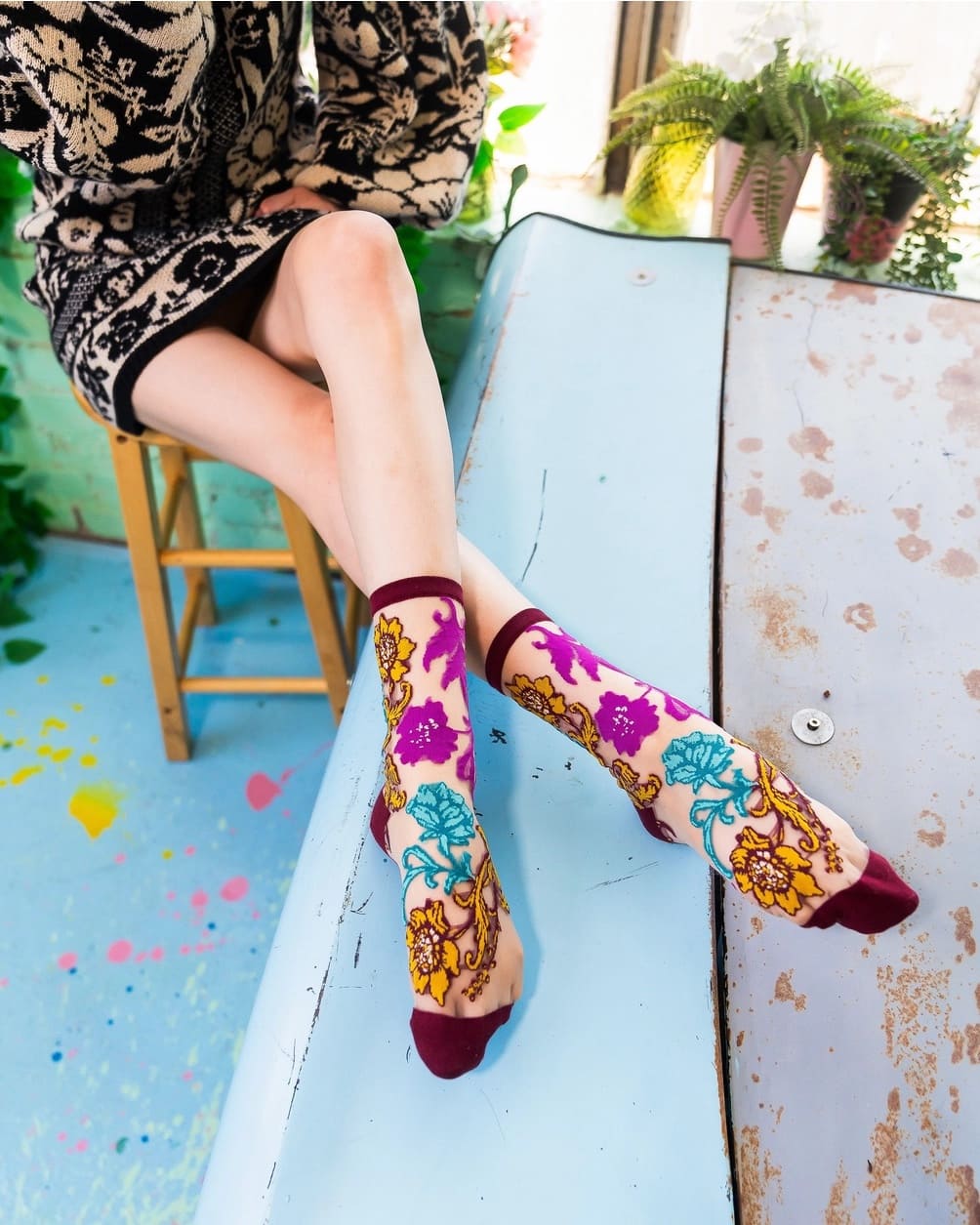 Chaussettes transparentes Fleurs Précieuses