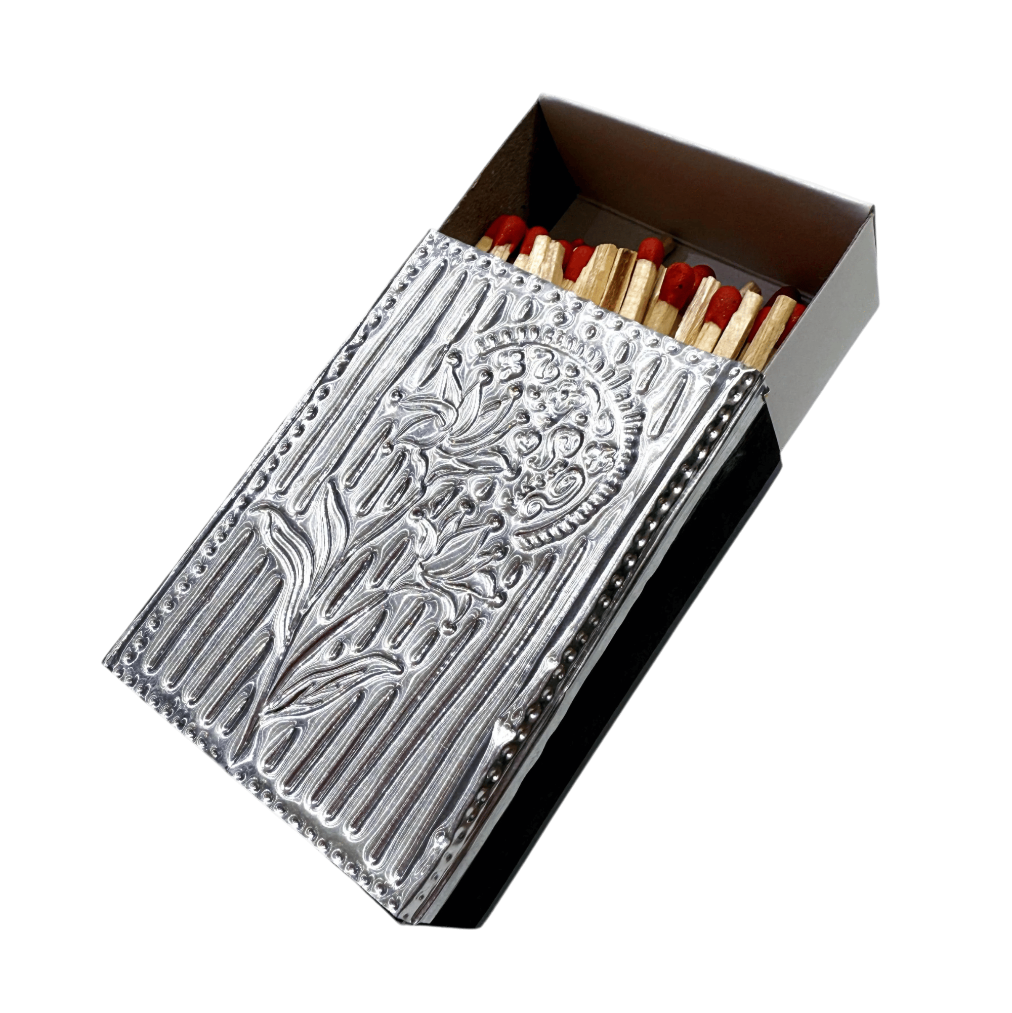 Boîte d'allumettes rechargeable en métal repoussé - Fabriquée à la main
