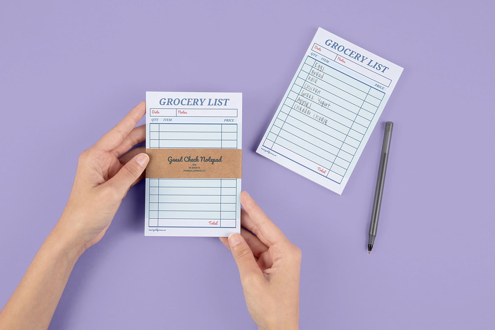 Bloc notes liste de courses style ticket de restaurant