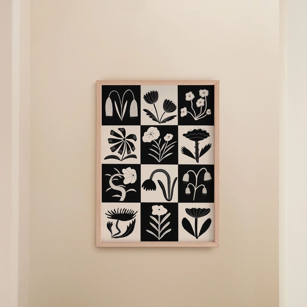 Affiche Botanique Graphique A3 - Illustration Florale Noir & Blanc