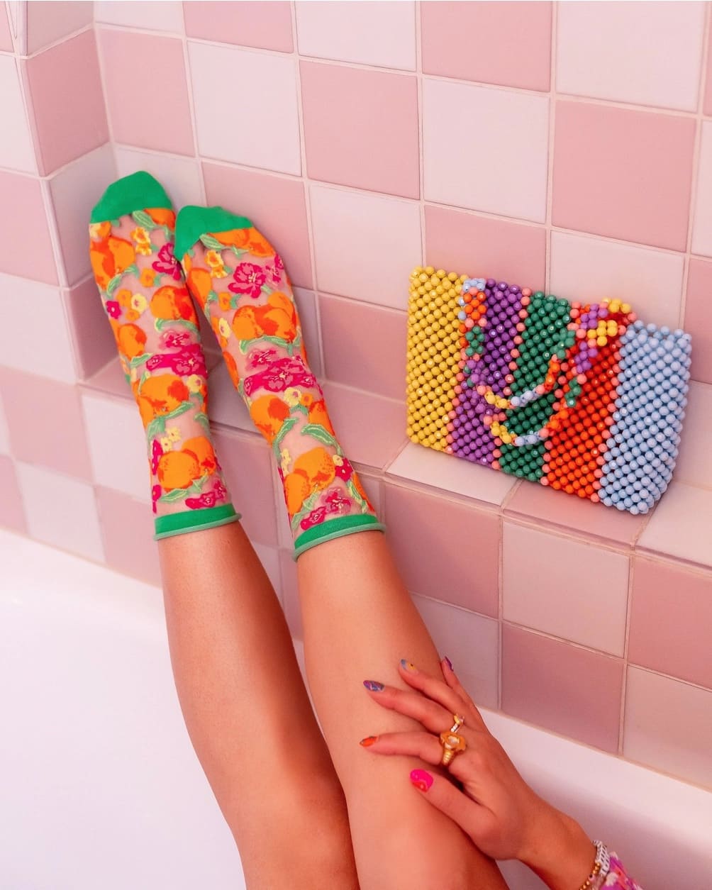 Chaussettes transparentes Orange Floral