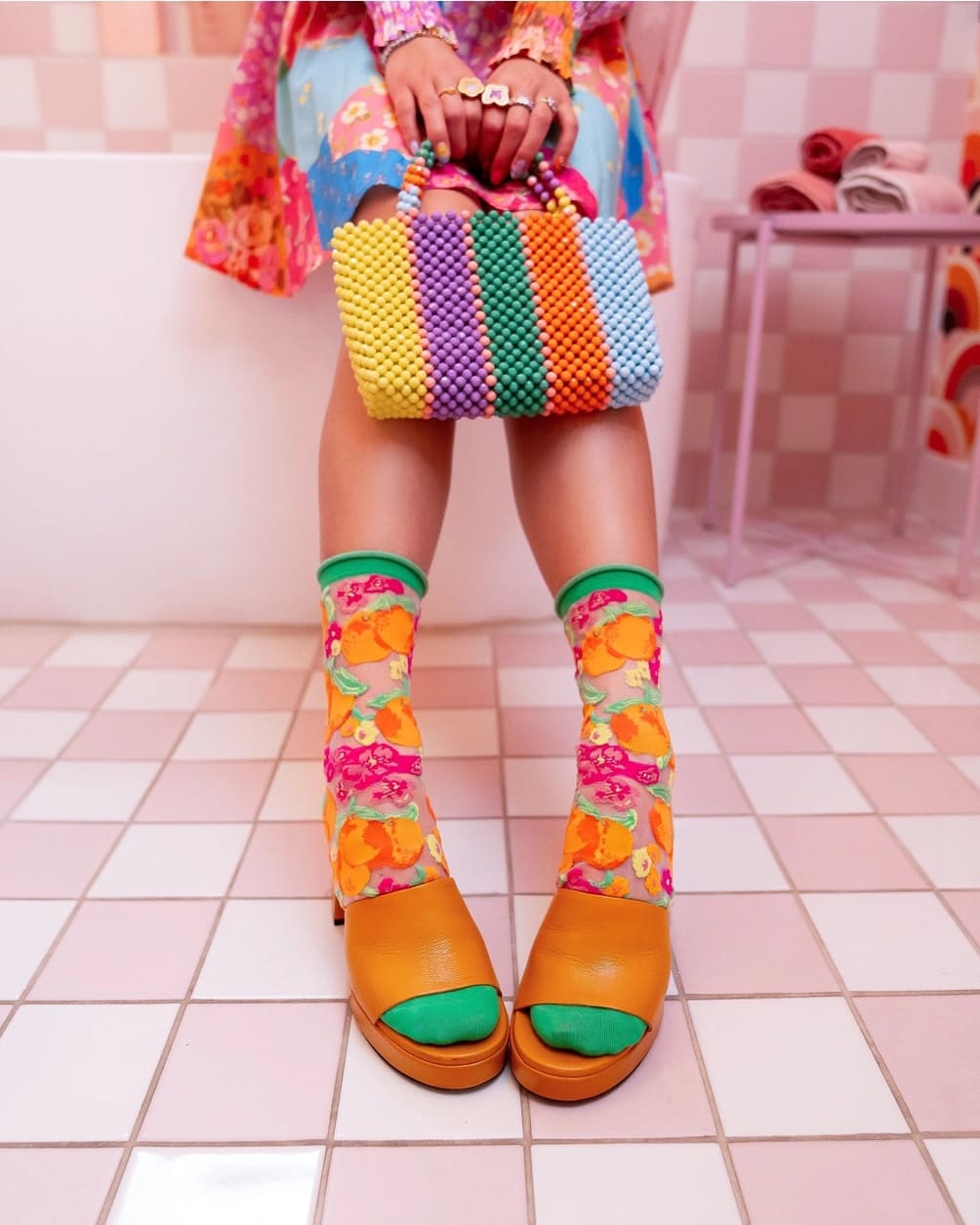 Chaussettes transparentes Orange Floral