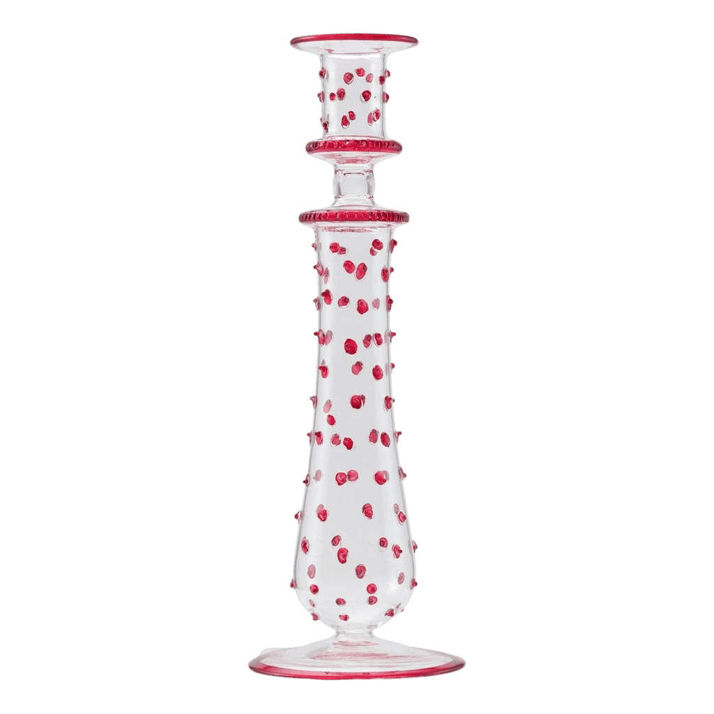 Bougeoir en verre soufflé transparent à pois