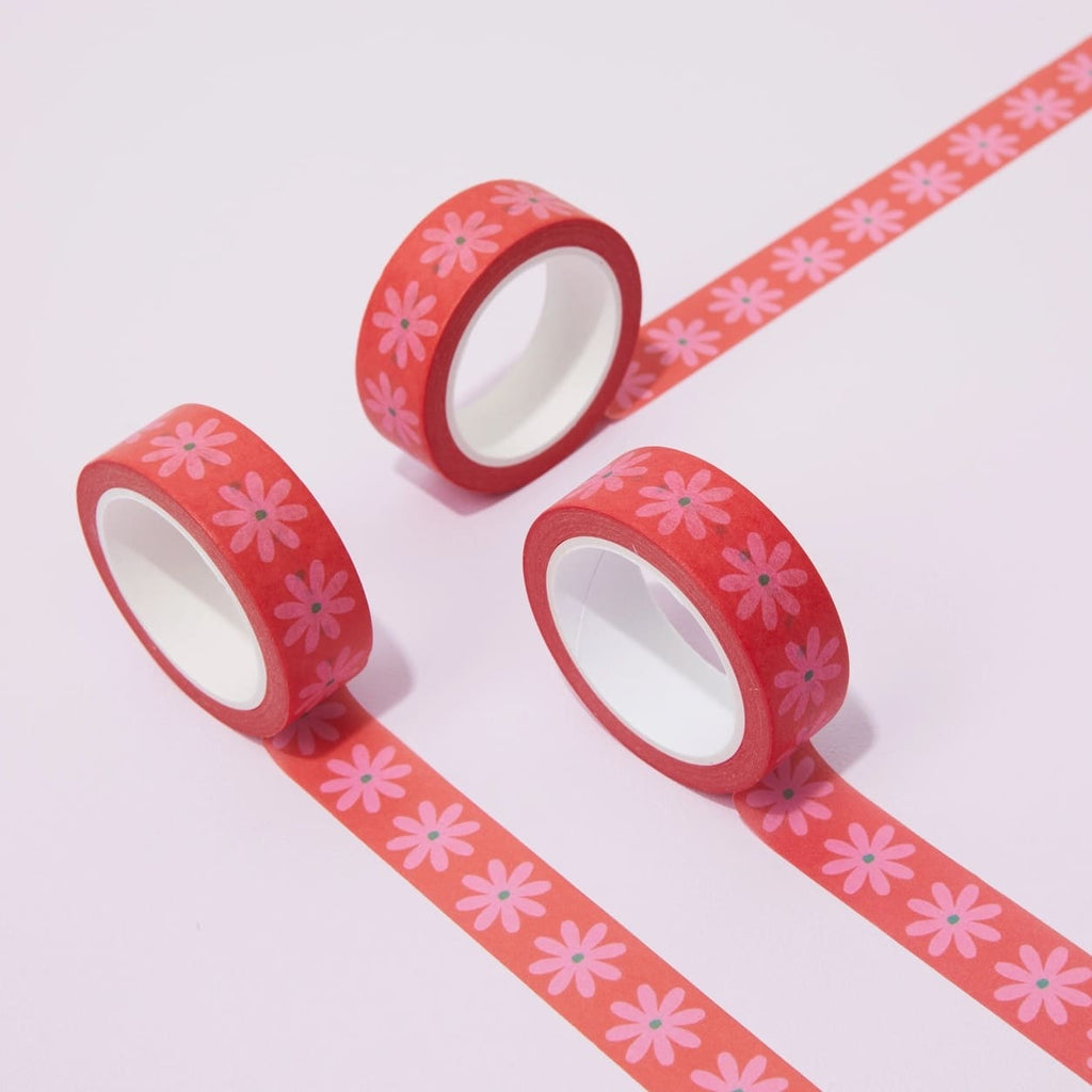 Washi tape rouge à fleurs