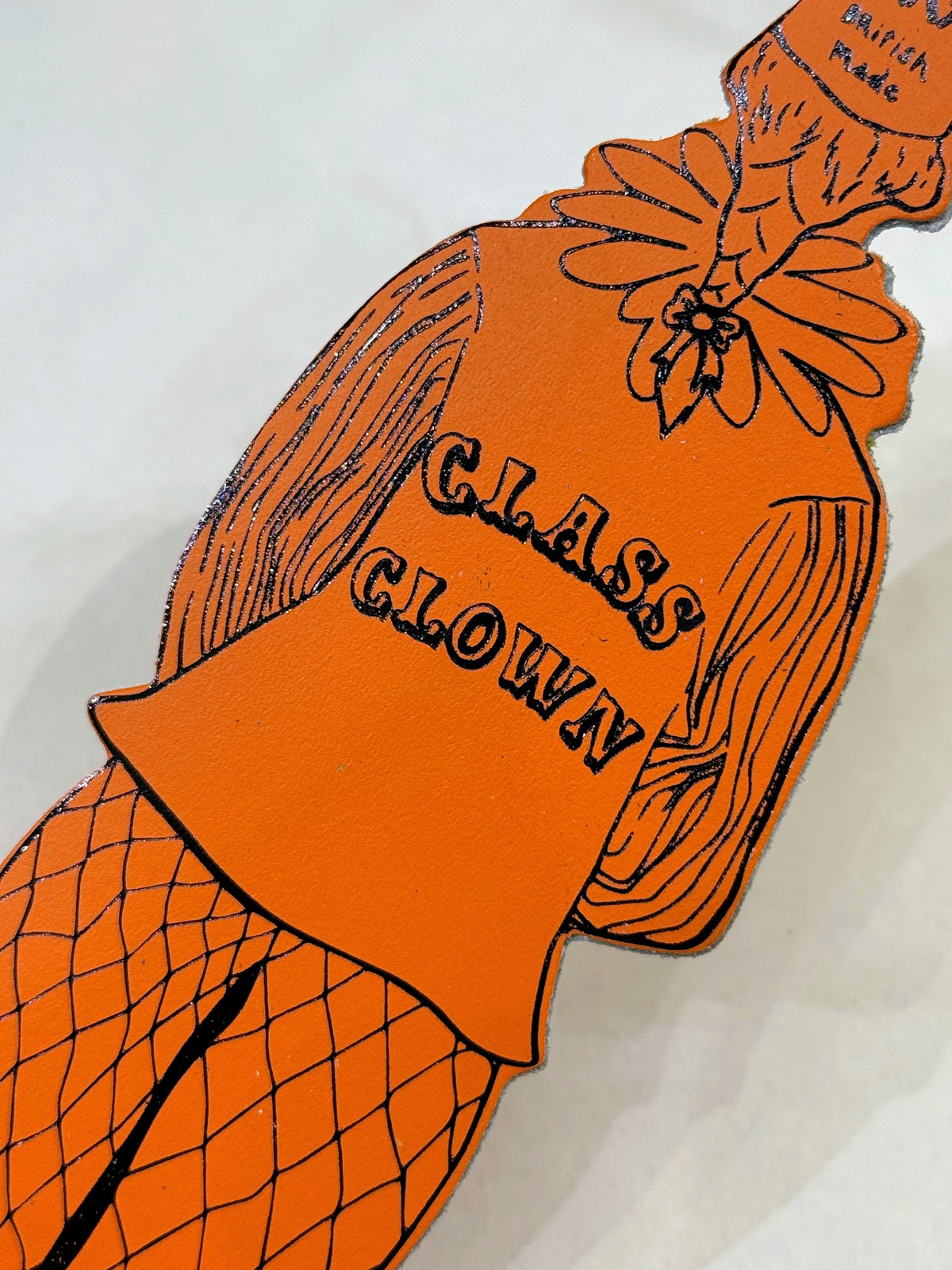 Marque-page clown orange en cuir véritable