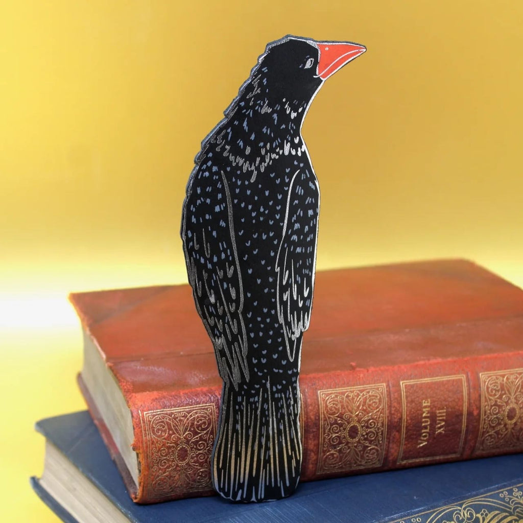 Marque-page corbeau en cuir noir – Marque-page original